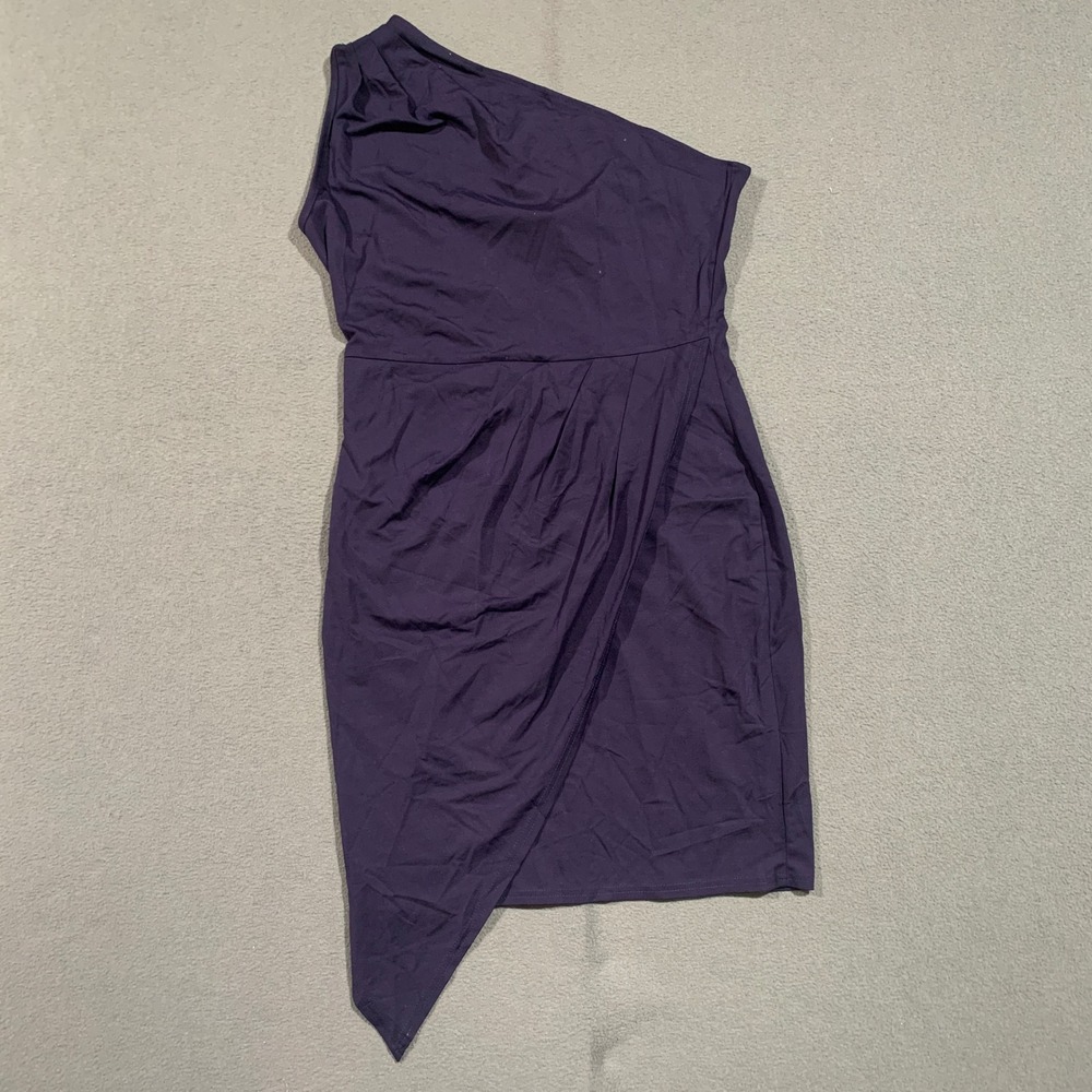 PRETTY GARDEN Womens Navy Blue One Shoulder Asymmetrical Satin Mini Dress L